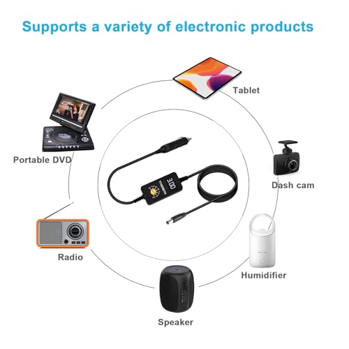 Car Charger Adapter with LED Display DC 3V 4.5V 5V 6V 7.5V 9V 12V Adjustable Voltage Universal Auto Cigarette Lighter Male Plug Power Supply Adapter Cable for Portable DVD Player Dash cam Tablet