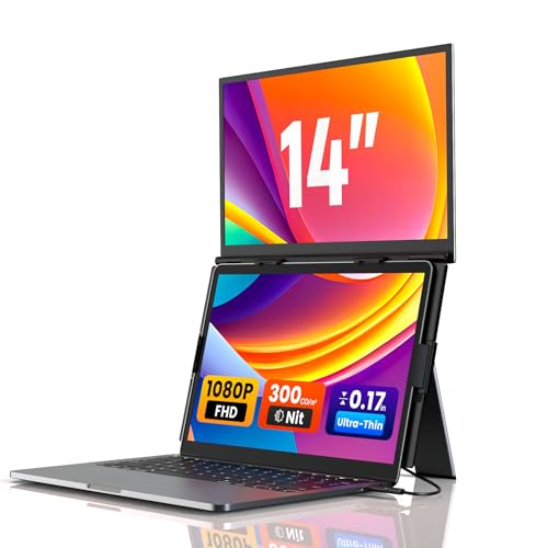 SMISEACOW Laptop Screen Extender 14" for 13-17.3'' Laptops, Portable Dual Monitor for Laptop, Ultra-Slim Clamp-On Vertical Dual IPS 1080P Screen Monitor Extender, USB-C HDMI for Office Travel - size: 14"- Monitor Extender