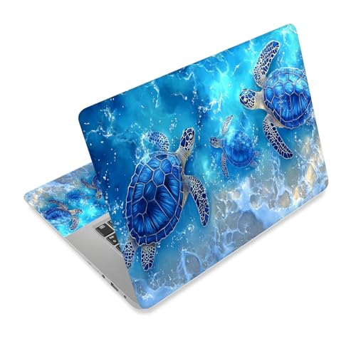 Universal Laptop Skin Sticker Decal,15.6 Inch Laptop Vinyl Cover for 13" 14" 15.6" Laptop,Scratch-Resistant Waterproof Protector Wrap,Reusable with Wrist Pads,Blue Ocean Turtles - color: Blue Ocean Turtles