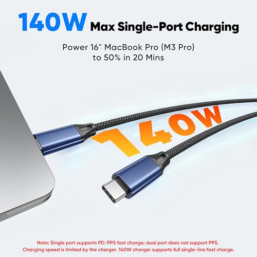 6.6FT 2-in-1 USB C to Dual USB C Cable, 140W Braided USBC Splitter Charging Cord for iPhone 17/17 Pro Max/16 Series,MacBook Air/Pro,and More, USB-A Adapter Included - size: 6.6FT