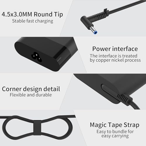 90W 4.62A 4.5mm Blue Tip Laptop Charger Compatible with HP Spectre X360 13 15 Envy 14 15 17 TouchSmart M6 M7 15-j 17-j Series 710412-001 710413-001 710414-001 Adapter Power Supply Cord