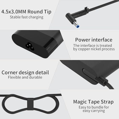 90W 4.62A 4.5mm Blue Tip Laptop Charger Compatible with HP Spectre X360 13 15 Envy 14 15 17 TouchSmart M6 M7 15-j 17-j Series 710412-001 710413-001 710414-001 Adapter Power Supply Cord