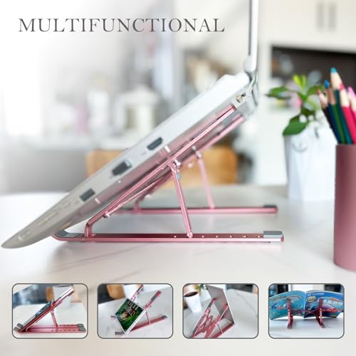 Laptop Stand for Desk, Ergonomic Lap Riser, Portable Laptop Stand, Aluminum Lightweight Foldable Notebook Support, Compatible with Laptop 10-15.6'' and Tablet, Phone (Pink)
