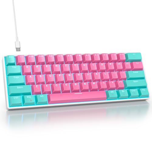 surmen 60% Percent Gaming Keyboard Mechanical with Linear Red Switch, 61-Keys Pink Mini Gaming Keyboard LED Light Backlit PBT Keycaps for Laptop, Desktop, PC Gamers (61Miami) - color: 61 Miami