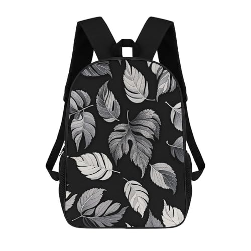 17-Inch Laptop Backpack Water-Resistant Black Gray Leaf Jacquard Daypack with Shoulder Strap Lightweight Casual Rucksack for Travel Commuter Hiking Outdoor Activities 20l Black