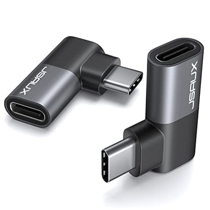 JSAUX 90 Degree USB C Male to Female Adapter 2-Pack, 100W 40Gbps | Left and right angle adapter helps reduce cable strain while supporting 100W charging, 40Gbps transfer, and 4K/60Hz video - color: Grey, size: Flat Right Angle-2 Pack