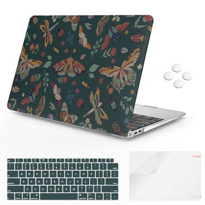 iCasso Compatible with MacBook Air 13 inch Case 2020-2018 Release A2337 M1 A2179 A1932, Slim Anti-Scratch Protective Plastic Hard Shell Case+Keyboard Cover for Mac Air 13.3-Green Butterfly - color: B-Green Butterfly