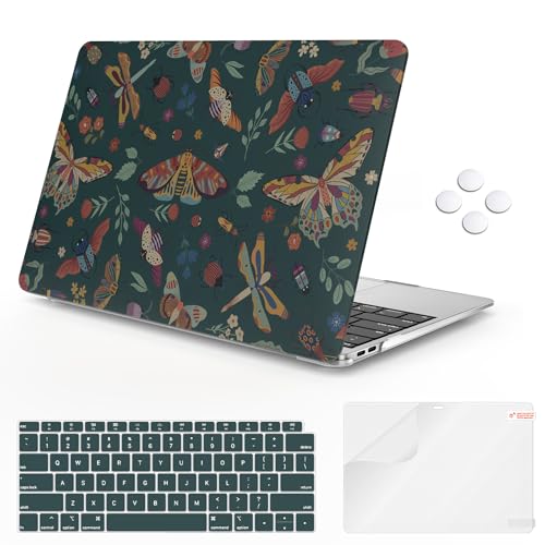 iCasso Compatible with MacBook Air 13 inch Case 2020-2018 Release A2337 M1 A2179 A1932, Slim Anti-Scratch Protective Plastic Hard Shell Case+Keyboard Cover for Mac Air 13.3-Green Butterfly - color: B-Green Butterfly