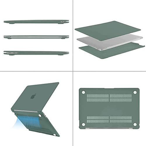 MOSISO Compatible with MacBook Air 13 inch Case M1 2021 2020 2019 2018 | A2337 A2179 A1932, Protective Hard Shell&Keyboard Cover&Screen Film&Pouch for MacBook Air 13.3 inch Case, Midnight Green - color: Midnight Green