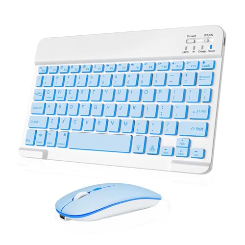 Wireless Keyboard And Mouse Combo, Rechargeable Bluetooth Keyboard & Mouse with 7 Color Backlit and 2.4 GHz Wireless USB Receiver, Compatible with Phone, iPad, PC, Laptop, Windows/iOS/Android, Blue - color: Blue+Backlight