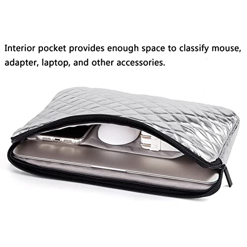 TRIUMPH VISION Puffy Laptop Sleeve Pouch Case Protective Bag Lined Padded | Puffy Laptop Case 13 13.3 in Quilted Leather Protection Shockproof Cushion Padding Fashion with Pocket Safe Silver - color: Silver Quilted, size: 13-13.3 Inch