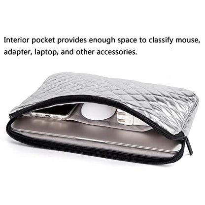 TRIUMPH VISION Puffy Laptop Sleeve Pouch Case Protective Bag Lined Padded | Puffy Laptop Case 14 15 in Quilted Leather Protection Shockproof Cushion Padding Fashion with Pocket Safe Silver - color: Silver Quilted, size: 14-15 Inch
