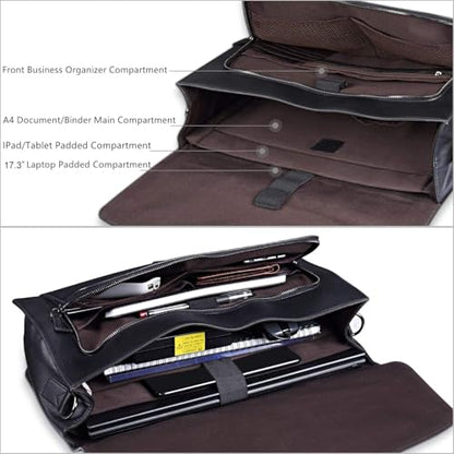 ESTARER Men's Leather Briefcase 17.3 Inch Laptop Computer Bag for Office/Business/Travel, Large Satchel Professional Leather Messenger Shoulder Bag, Black - color: Black, size: 17.3 Inch