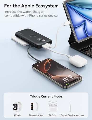 Portable Charger 10000mAh 20W, Wall Plug, 2 Cables, iWatch Charging | Digital Display, Compact Lightweight, USB C Fast Charge, USB-A 18W, Multi Protection, Travel Essential, for iPhone 17 16, Pad - color: Cosmic Black