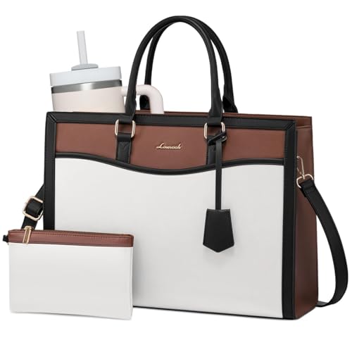 LOVEVOOK Laptop Tote Bag for Women, Office Work Bag Briefcase fit for 15.6 inch Laptop, Large Capacity Teacher Computer Bag Handbag Black/Beige/Brown,2pcs Set - color: Leather/Black/Beige/Brown, size: 15.6 Inch