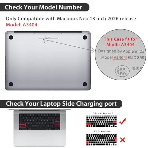 Compatible with MacBook Neo 13 inch Case 2026 Release A18 Pro Chip Model A3403 with Liquid Retina Display, Protective Hard Shell Case & Keyboard Cover&Screen Protector&Webcam Cover, Landscape - color: Landscape