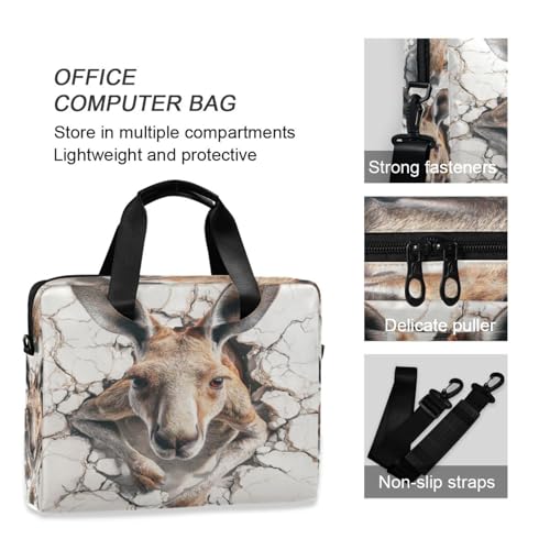 Laptop Zipper Case Portable Crossbody Messenger with Handle and Shoulder Strap 15.6 inch Computer Sleeve with Zipper 3d Kangaroo Marble Back
