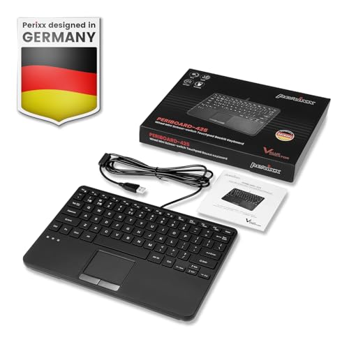 Perixx PERIBOARD-425 US Wired Mini USB Keyboard with Touchpad, X Type Scissor Keys, White Backlit, 2 USB Hubs, Compact 11.18x7.17x1.1 Inches, US English - style: Keyboard with Backlight