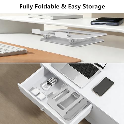 Adjustable Laptop Stand for Desk, Silvery | Ultra Stable Metal Base, Laptop Holder Riser, Fully Foldable, Easy to Storage & Carry, Fit for Laptop Under 18” - color: Silvery