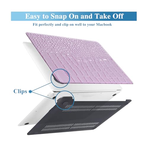 Crocodile Case for MacBook Air 13 inch M1 2022 2021 2020 2019 2018 A2337 A2179 A1932, Crocodile MacBook Air M1 Case, Aligator Skin Snakeskin PU Leather Hardshell & Keyboard Cover, Lilac - color: # Shiny Lilac Crocodile