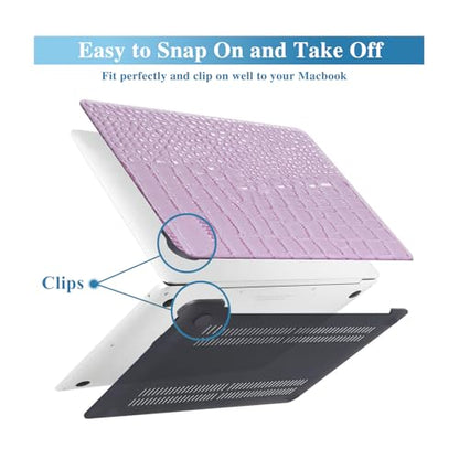 Crocodile Case for MacBook Air 13 inch M1 2022 2021 2020 2019 2018 A2337 A2179 A1932, Crocodile MacBook Air M1 Case, Aligator Skin Snakeskin PU Leather Hardshell & Keyboard Cover, Lilac - color: # Shiny Lilac Crocodile