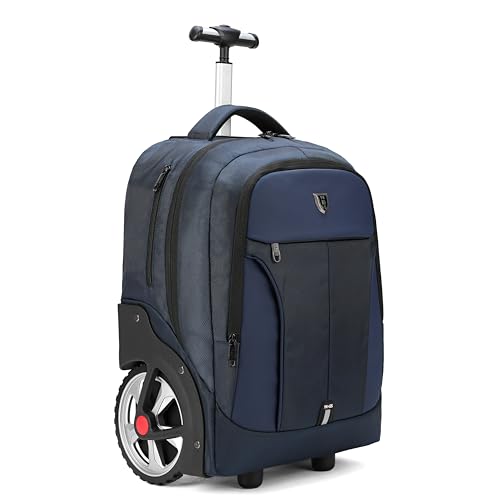 Rolling Backpack, Waterproof Backpack with Wheels for Business, Travel Commuter, Carry on Backpack with Laptop Compartment, Fit 15.6 Inch Laptop, Wheeled Backpack for Adults Women Men (Blue, 20inch) - color: Blue