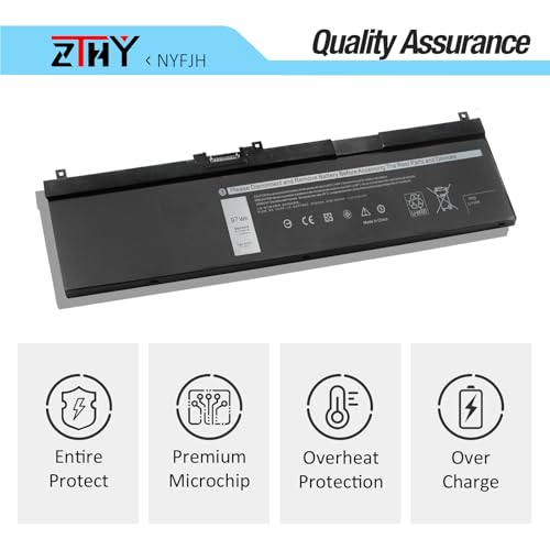 NYFJH Laptop Battery Replacement for Dell Precision 7530 Precision 7730 | Precision 7540 Precision 7740 Mobile Workstation Series GW0K9 0WNRC VRX0J 0NYFJH 0GW0K9 451-BCGI 11.4V 8070mAh 97Wh 6-Cell - size: 13.39*3.23*0.39 inch NYFJH