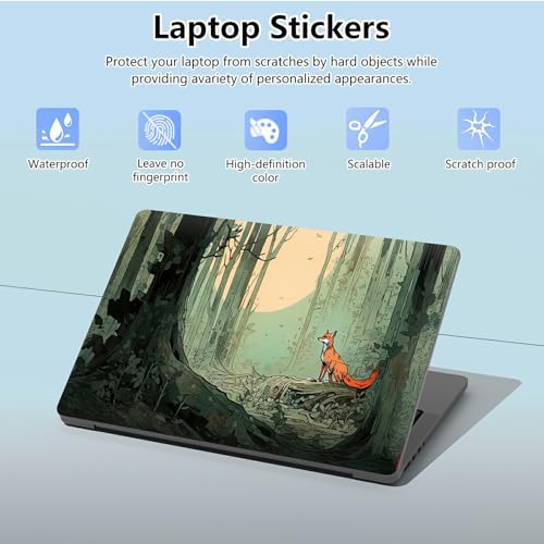 Universal Laptop Skin Sticker with 2 Wrist Pad Skins, Waterproof Scratch Resistant Vinyl Laptop Cover Decal, Cut to Fit for 11–15.6 Inch MacBook HP Dell Lenovo, Fox in The Forest - color: Fox In The Forest