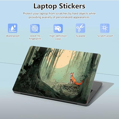 Universal Laptop Skin Sticker with 2 Wrist Pad Skins, Waterproof Scratch Resistant Vinyl Laptop Cover Decal, Cut to Fit for 11–15.6 Inch MacBook HP Dell Lenovo, Fox in The Forest - color: Fox In The Forest