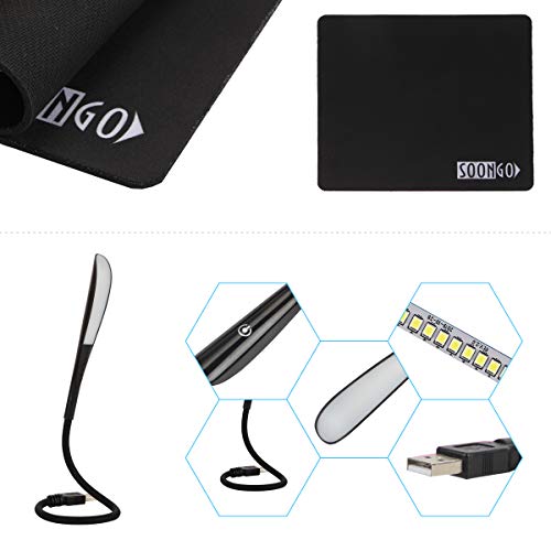 SOON GO Mini Mouse Pad Kids Mice for Laptop USB LED Light 3 in 1 Gift Combo Mouse Pad Non-Slip Rubber Base USB Reading Lamp with Dimmable Touch Switch and Flexible Gooseneck for Laptop Home Office - color: blacker