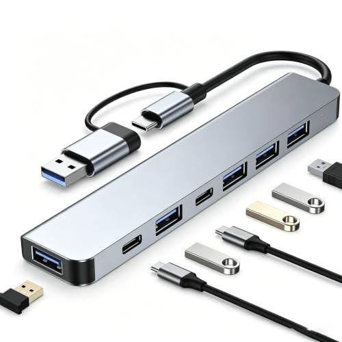 USB C Hub 3.0 Multiport Adapter with SD Card Reader Audio Jack 7 in 1 USB Extender Adapter for PC/Laptops/MacBook Pro/Air/iMac/iPad and More Devices - color: 7in1