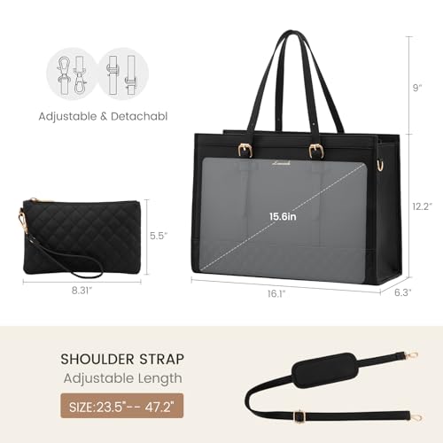 LOVEVOOK Women's 15.6inch Laptop Tote, PU Leather Computer Work Bag, office - color: Black, size: 15.6 inch