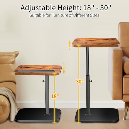 Small End Table Adjustable Height, 90° Flip-Over Panel Side Table for Small Spaces 360° Swivel TV Tray Couch Tables that Slide Under, Food Snack Trays for Sofa Bed Living Room - size: 11.8 inch X 15.7 inch