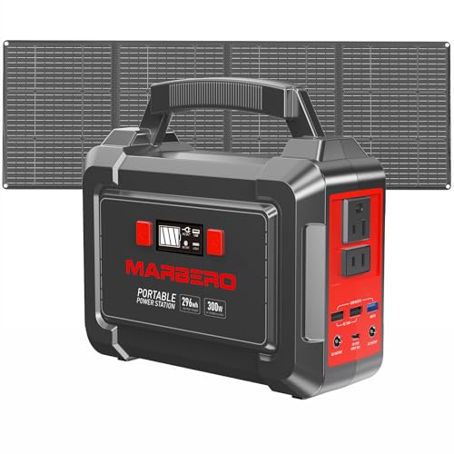 MARBERO Solar Generator 296Wh with Solar Panels 60W Portable Power Station with 300W Pure Sine Wave Solar Generator with Panels Included USB DC AC Outlet for Camping RV Van Outdoor Emergency Home - color: Dark Orange Black