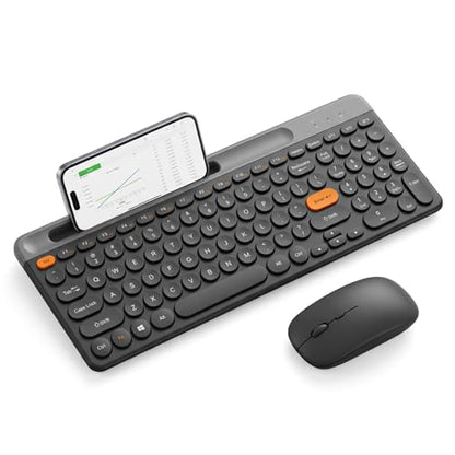 Bluetooth Keyboard Mouse Combo, Dual Multi-Device Wireless Keyboard with Phone Holder, Ultra-Compact 78-Key Layout, Quiet Keys & Rechargeable, for Windows PC Laptop (Black) - color: Black