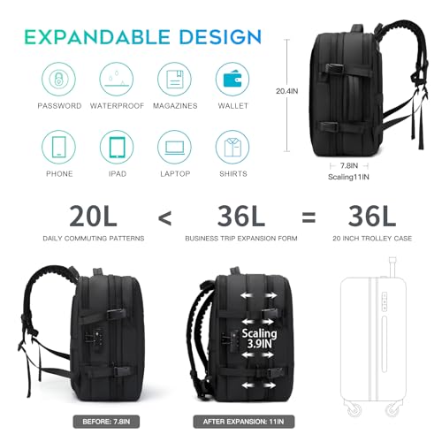 BANGE Backpack with Anti-Theft Vacuum Compression Travel Backpack,Expandable Backpacks with Pump for Airplanes - color: Black