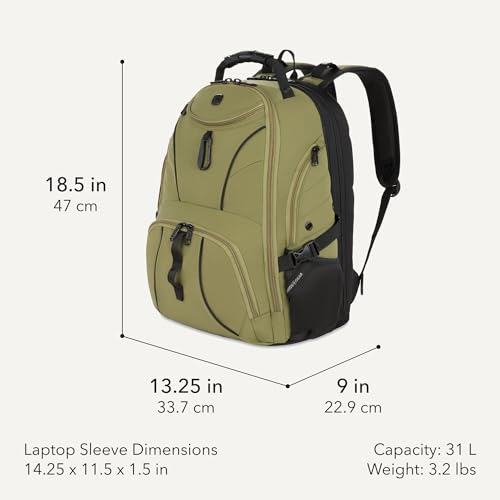 SWISSGEAR 1900 ScanSmart Laptop Backpack, Fits Most 17-Inch Laptops, TSA-Friendly Lay-Flat Design, RFID Protection, and Tablet Pocket, Black, 31L, 18.5-Inch - color: Olive Branch
