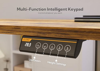 Claiks Electric Height Adjustable Standing Desk, 35x20 Inch, Rustic Brown | Smooth Height Adjustment, 4 Memory Presets, Cable Management Hub&Hook, Stable Steel Frame, 176lbs Capacity, Easy Assembly - color: Rustic Brown, size: 35