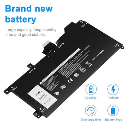 TREE.NB 38Wh 1FKCC Laptop Battery Compatible with Dell Latitude 7200 7210 2-in-1 Series T04J T04J001 T04J002 T5H6P 09NTKM 9NTKM 0D9J00 D9J00 0KWWW4 KWWW4 - size: 7.83x3.82x0.18inch 1FKCC