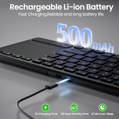 Rechargeable Wireless Keyboard with Touchpad Multi-Device Computer Keyboard with Trackpad 2.4G and Bluetooth Wireless Touch TV Keyboard for PC/Laptop/Tablet/Smart TV