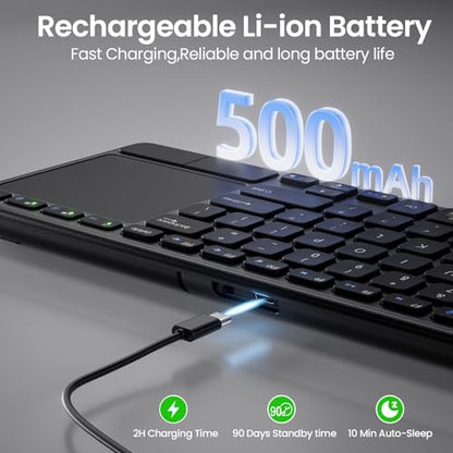 Rechargeable Wireless Keyboard with Touchpad Multi-Device Computer Keyboard with Trackpad 2.4G and Bluetooth Wireless Touch TV Keyboard for PC/Laptop/Tablet/Smart TV