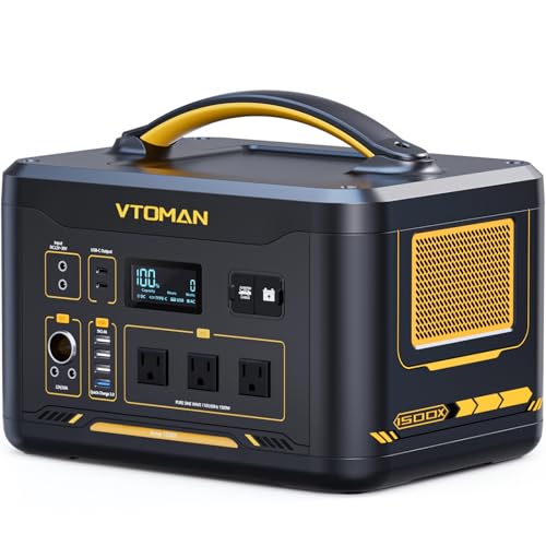 VTOMAN Jump1500X 1500W Portable Power Station, 828Wh LiFePO4 Battery | Solar Generator with Jump Start, 100W PD Type-C and Expandable 2376wh Capacity for Camping RV Home Backup