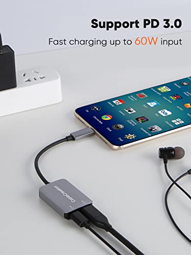 CableCreation USB Type C Splitter, 2-in-1 USB C Audio Adapter and PD Fast Charging, Type C Aux Dongle Compatible with iPad, MacBook, iPhone 16 15 Pro Max Plus, Galaxy S24/S23/S22+, Pixel 9/8/7+, Grey - style: USB C+USB C Audio (with tail)