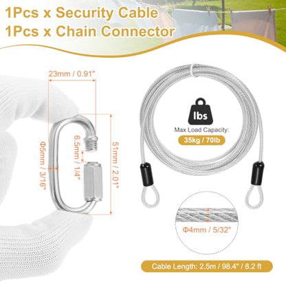 PATIKIL Security Cable Lock (5/32" Dia 8.2ft, Clear) Vinyl Coated 304 Stainless Steel Double Loop Flexible Wire Rope Safety Cable with Quick Links Locking Connectors - color: Clear, size: 5/32" x 8.2ft