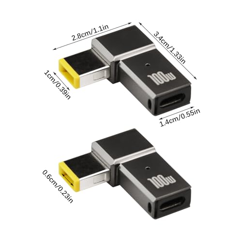 2Pcs USB C to Slim Tip Adapter, 100W 5A Laptop Charging Cable Adapter | with USB C Female Input to Slim Tip Rectangle, Zinc Alloy PD Charge Converter for Lenovo Laptops