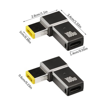2Pcs USB C to Slim Tip Adapter, 100W 5A Laptop Charging Cable Adapter | with USB C Female Input to Slim Tip Rectangle, Zinc Alloy PD Charge Converter for Lenovo Laptops