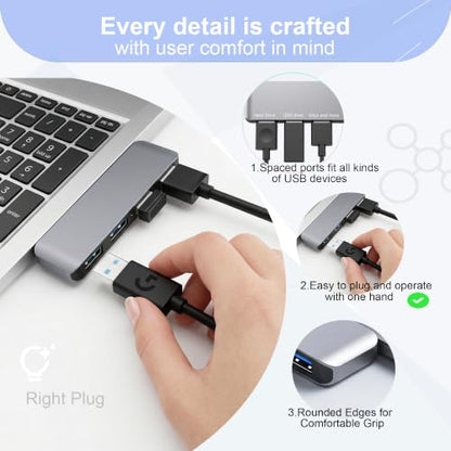 Portable 4-Port USB 3.0 Hub with Direct Plug-in USB Male Connector Design | Space-Saving USB Hub Compatible with Laptops and Desktops, Works with Windows, macOS, Linux and Chrome OS