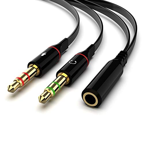 Maeline Headphone Adapter for Computer 3.5mm Female to 2 Dual 3.5mm Male Audio Splitter Cable Microphone Stereo Jack Earphones Port Cord Gaming Headset to PC Laptop Adapter (2 Pack) Black