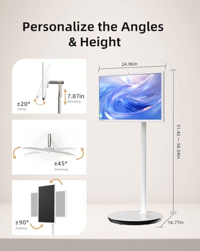 KTC MegPad 27 Inch Portable Screen TV - 1080P Touch Screen Monitor on Wheels with 8MP Camera, Compatible with Google TV, Android 14, QC 8G RAM+128G Storage, 9500mAh Battery, Remote Control - size: 27 inch
