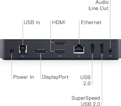 Dell USB 3.0 Ultra HD/4K Triple Display Docking Station (D3100), Black | Ultra HD and 4K support for compatible computers and monitors